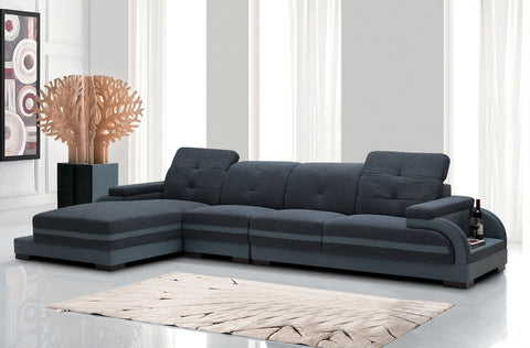 Divani Casa 5132 Modern Blue Fabric & Grey Bonded Leather Sectional Sofa Model VGEV-SP-5132