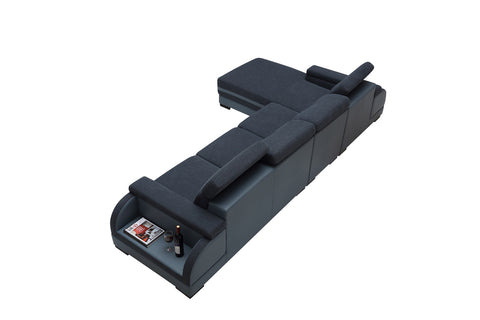 Divani Casa 5132 Modern Blue Fabric & Grey Bonded Leather Sectional Sofa Model VGEV-SP-5132