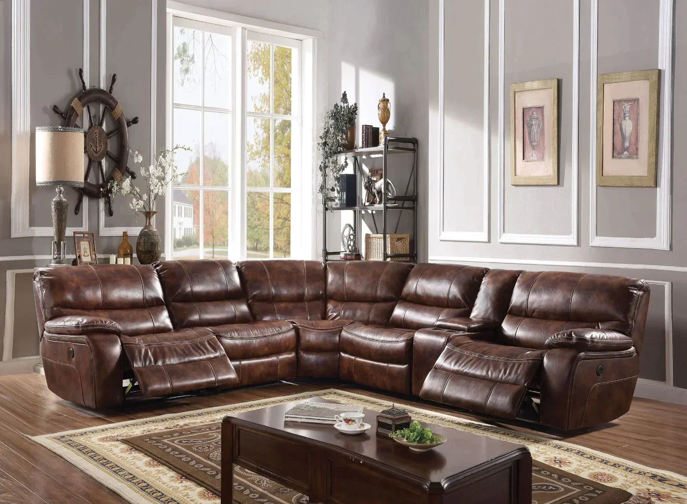 Brax 2-Tone Brown Leather-Gel Sectional Sofa Model 52070 By ACME Furniture