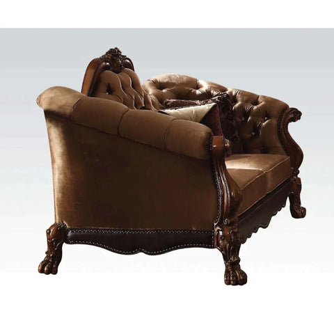 Dresden Golden Brown Velvet & Cherry Oak Loveseat Model 52096 By ACME Furniture
