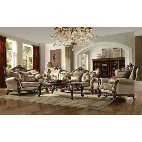 Latisha Tan, Pattern Fabric & Antique Oak Chair Model 52117 By ACME Furniture