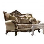 Latisha Tan, Pattern Fabric & Antique Oak Loveseat Model 52116 By ACME Furniture