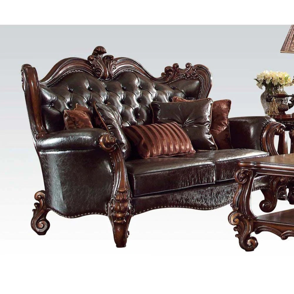 Versailles Two Tone Dark Brown PU & Cherry Oak Loveseat Model 52121 By ACME Furniture