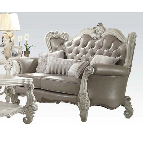 Versailles Vintage Gray PU & Bone White Loveseat Model 52126 By ACME Furniture