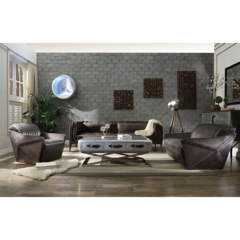 Porchester Distress Chocolate Top Grain Leather Sofa Model 52480 By ACME Furniture