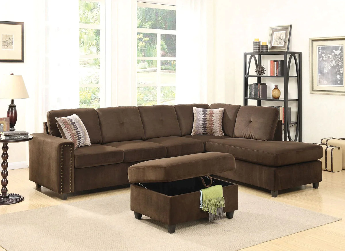 Belville Chocolate Velvet Sectional Sofa Model 52700 By ACME Furniture