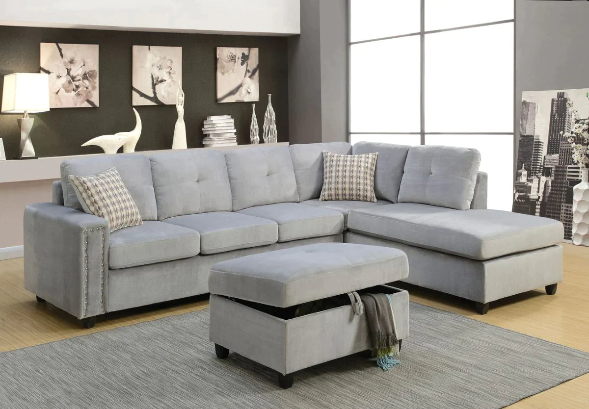 Belville Gray Velvet Sectional Sofa Model 52710 By ACME Furniture