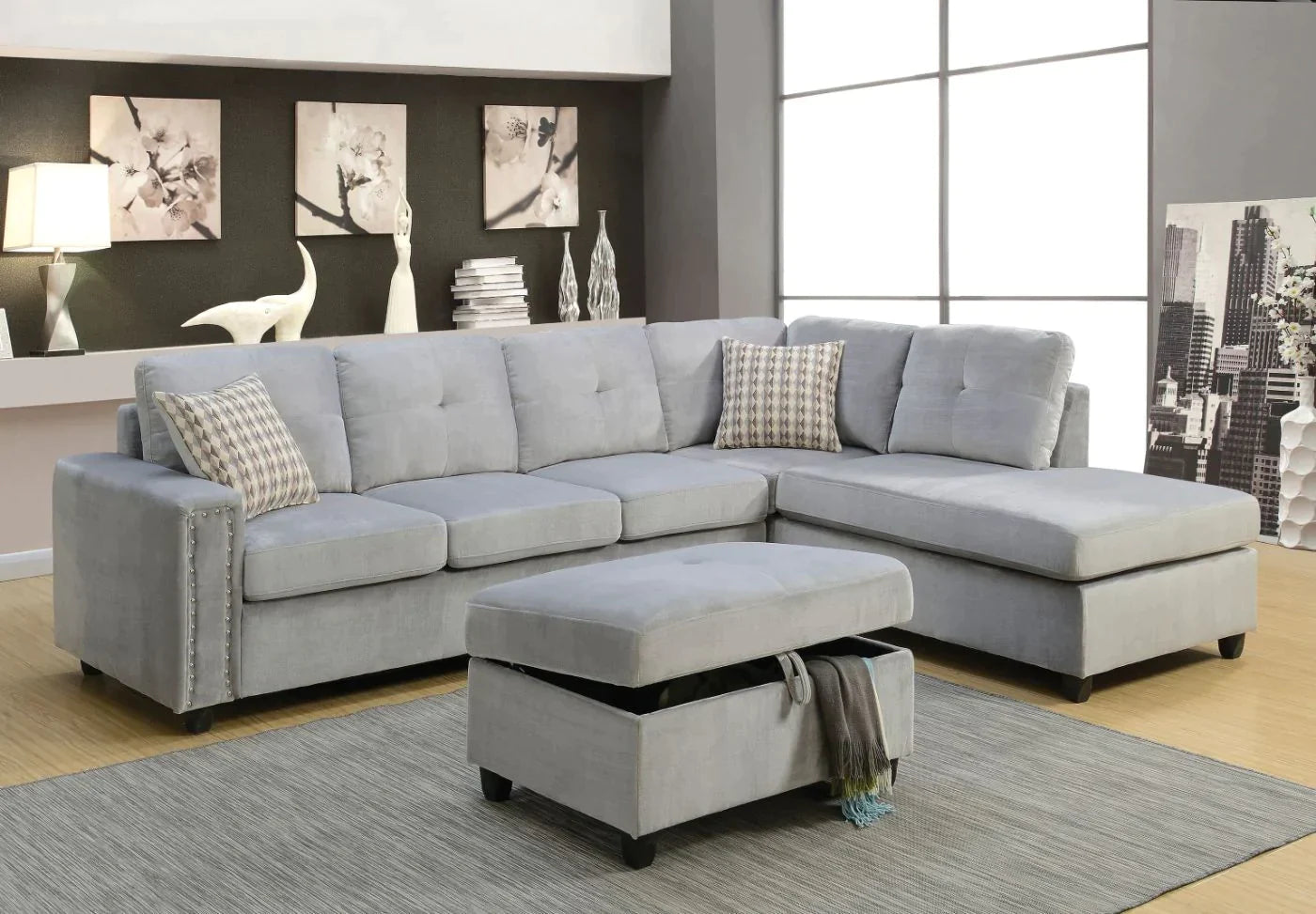 Belville Gray Velvet Ottoman Model 52713 By ACME Furniture