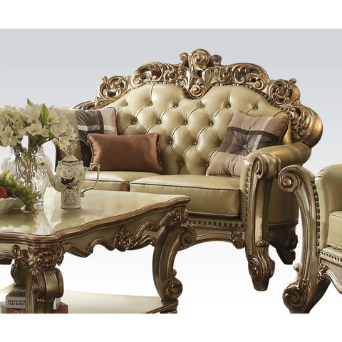 Vendome Bone PU & Gold Patina Loveseat Model 53001 By ACME Furniture