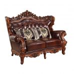 Eustoma Cherry Top Grain Leather Match & Walnut Loveseat Model 53066 By ACME Furniture