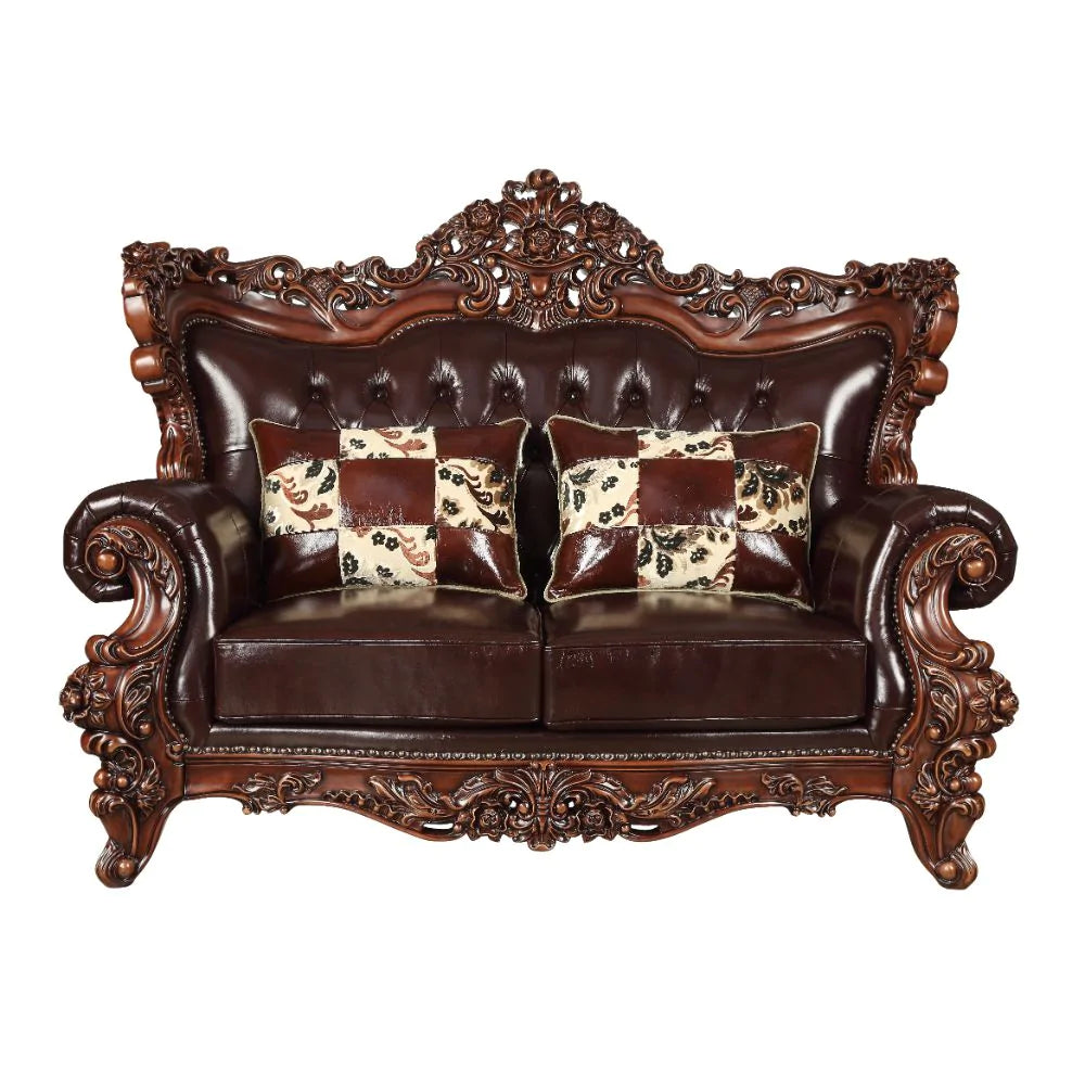 Forsythia Espresso Top Grain Leather Match & Walnut Loveseat Model 53071 By ACME Furniture