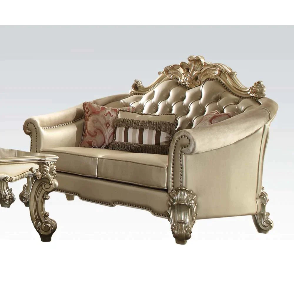 Vendome II Bone PU & Gold Patina Loveseat Model 53121 By ACME Furniture