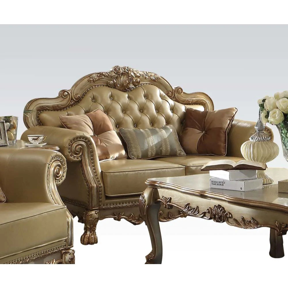 Dresden Bone PU & Gold Patina Loveseat Model 53161 By ACME Furniture