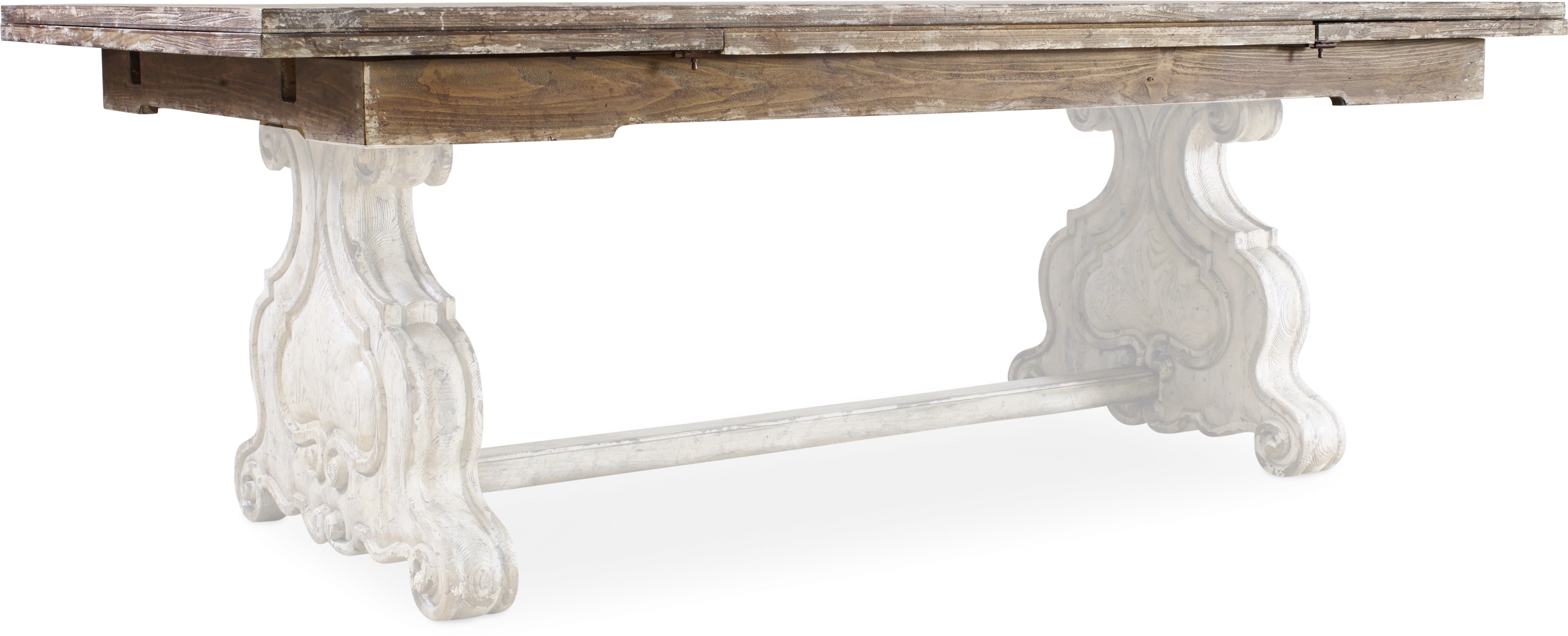 Hooker Furniture Casual Dining Chatelet Refectory Rectangle Trestle Dining Table with Two 22'' Leaves