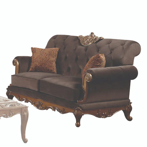 Orianne Charcoal Fabric & Antique Gold Loveseat Model 53796 By ACME Furniture