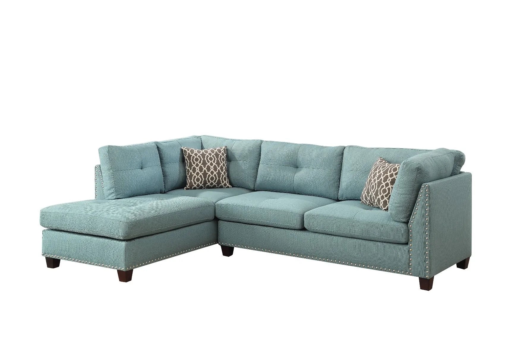 Laurissa Light Teal Linen Sectional Sofa Model 54390 By ACME Furniture