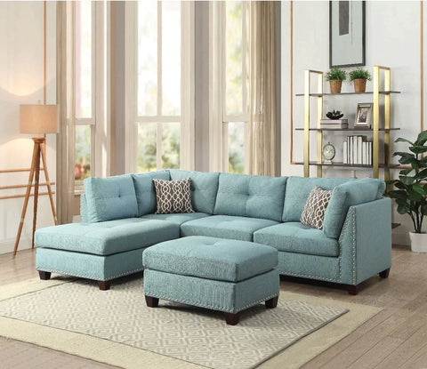 Laurissa Light Teal Linen Sectional Sofa Model 54395 By ACME Furniture