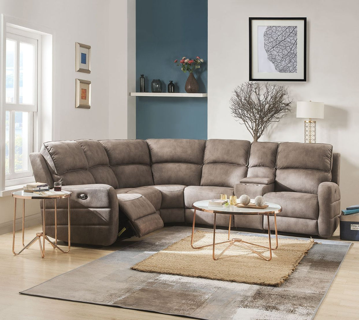 ACME Olwen Mocha Nubuck Olwen Sectional Sofa Model 54590