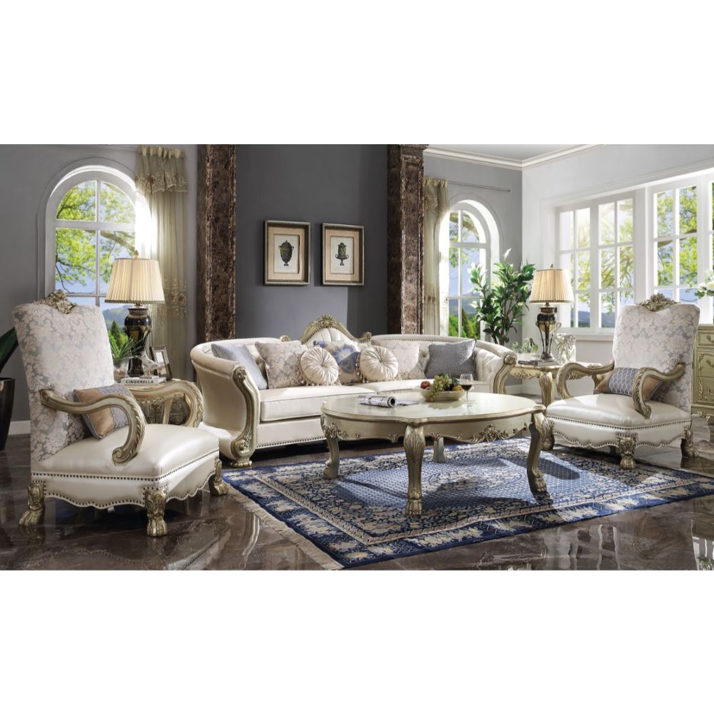 ACME Dresden II Pearl PU & Gold Patina Finish Dresden II Sofa Model 54875