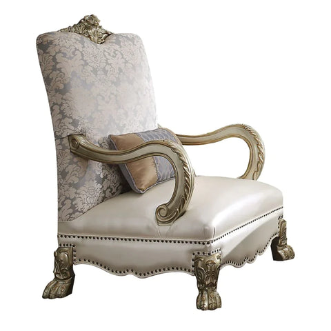 Dresden II Pearl PU/Fabric & Gold Patina Accent Chair Model 54877 By ACME Furniture