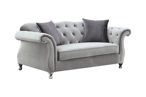 Coaster Frostine Button Tufted Sofa Silver Model 551161