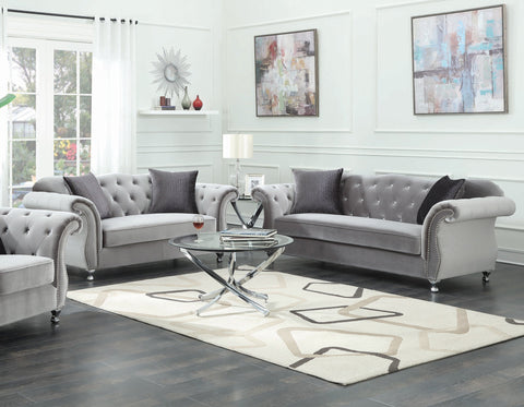 Coaster Frostine Upholstered Tufted Living Room Set Silver Model 551161-S2
