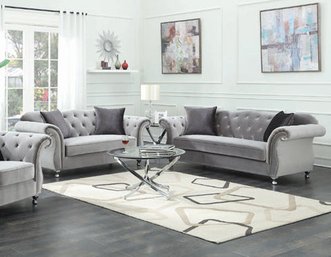 Coaster Frostine Upholstered Tufted Living Room Set Silver Model 551161-S2