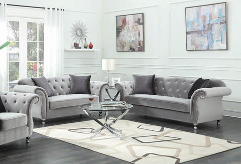 Coaster Frostine Upholstered Tufted Living Room Set Silver Model 551161-S2