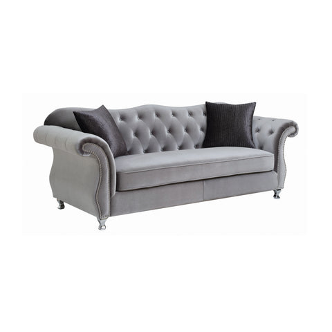 Coaster Frostine Button Tufted Sofa Silver Model 551161