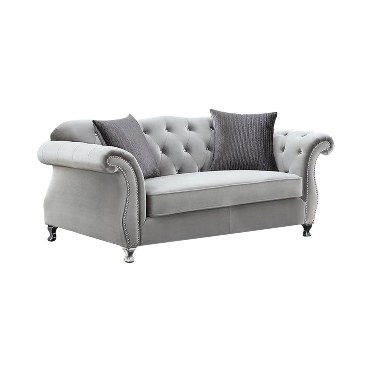 Coaster Frostine Button Tufted Loveseat Silver Model 551162