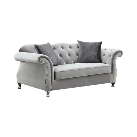 Coaster Frostine Button Tufted Loveseat Silver Model 551162