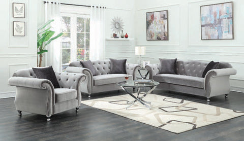 Coaster Frostine Button Tufted Loveseat Silver Model 551162