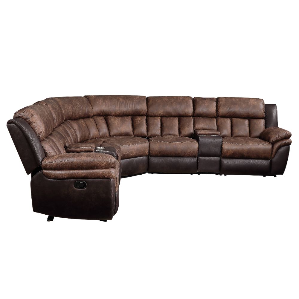 ACME Jaylen Toffee & Espresso Polished Microfiber Jaylen Sectional Sofa Model 55430