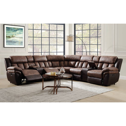 ACME Jaylen Toffee & Espresso Polished Microfiber Jaylen Sectional Sofa Model 55430