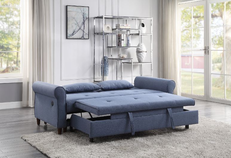 Nichelle Blue Fabric Futon Model 55565 By ACME Furniture