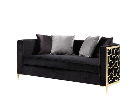 Fergal Black Velvet & Gold Finish Loveseat Model 55666 By ACME Furniture