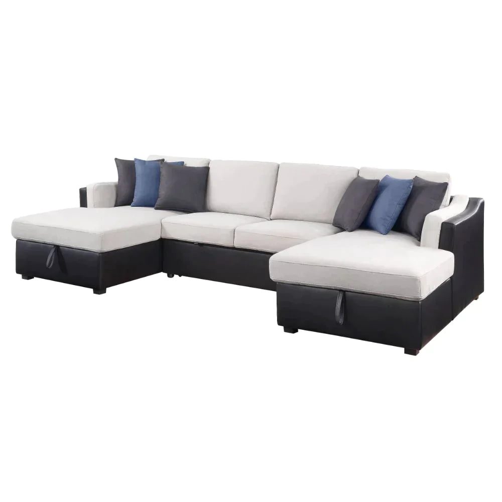 Merill Beige Fabric & Black PU Sectional Sofa Model 56015 By ACME Furniture