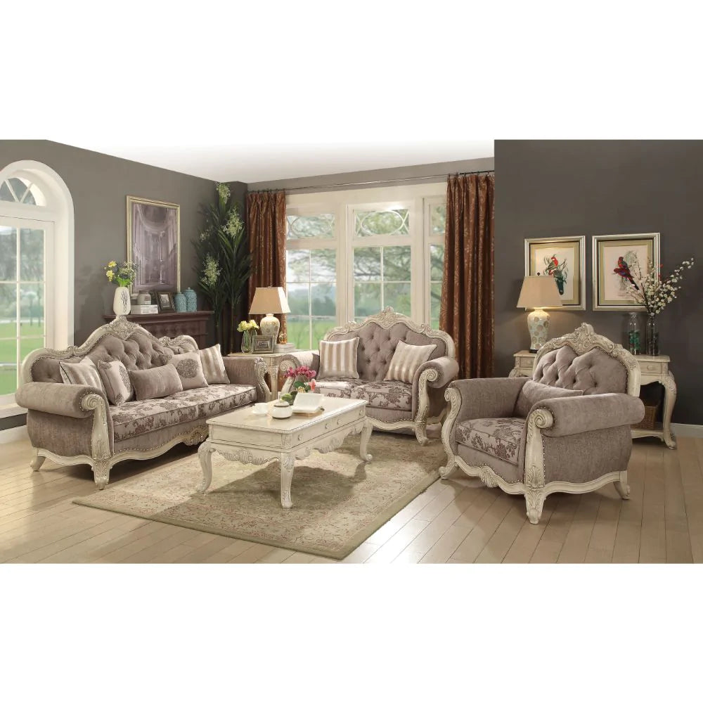 Ragenardus Gray Fabric & Antique White Loveseat Model 56021 By ACME Furniture