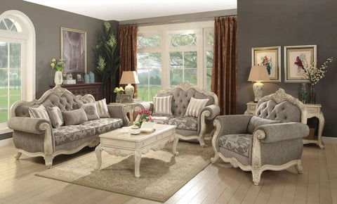 Ragenardus Gray Fabric & Antique White Sofa Model 56020 By ACME Furniture