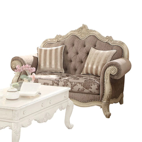 Ragenardus Gray Fabric & Antique White Loveseat Model 56021 By ACME Furniture