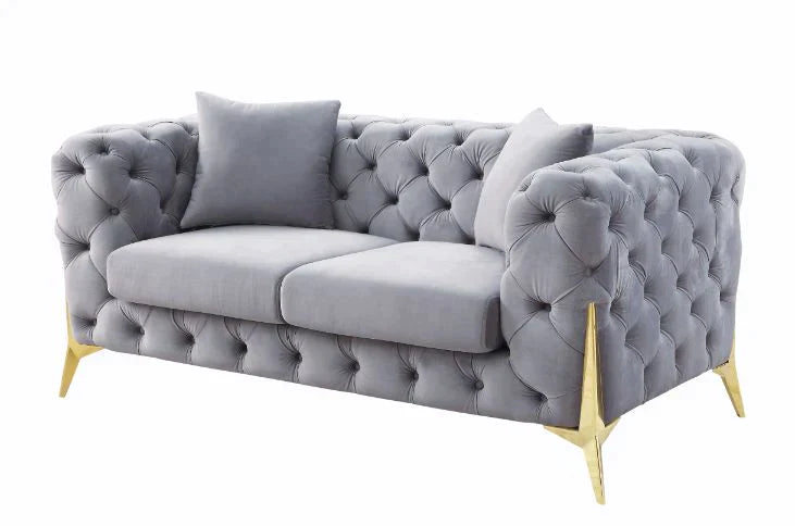 Jelanea Gray Velvet & Gold Finish Loveseat Model 56116 By ACME Furniture