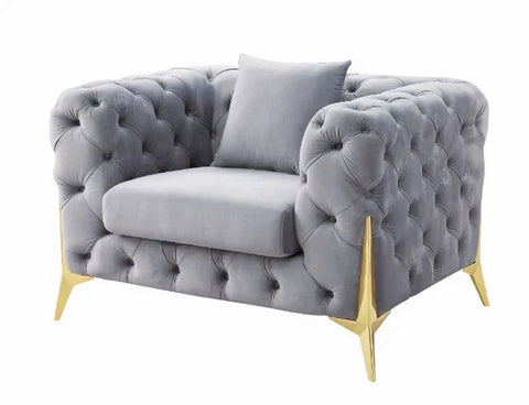 Jelanea Gray Velvet & Gold Finish Chair Model 56117 By ACME Furniture