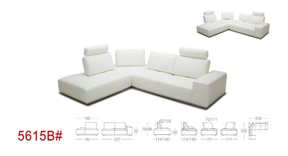 Divani Casa Martha Modern White Leather Right Facing Sectional Sofa Model VGKK5615B-M2827