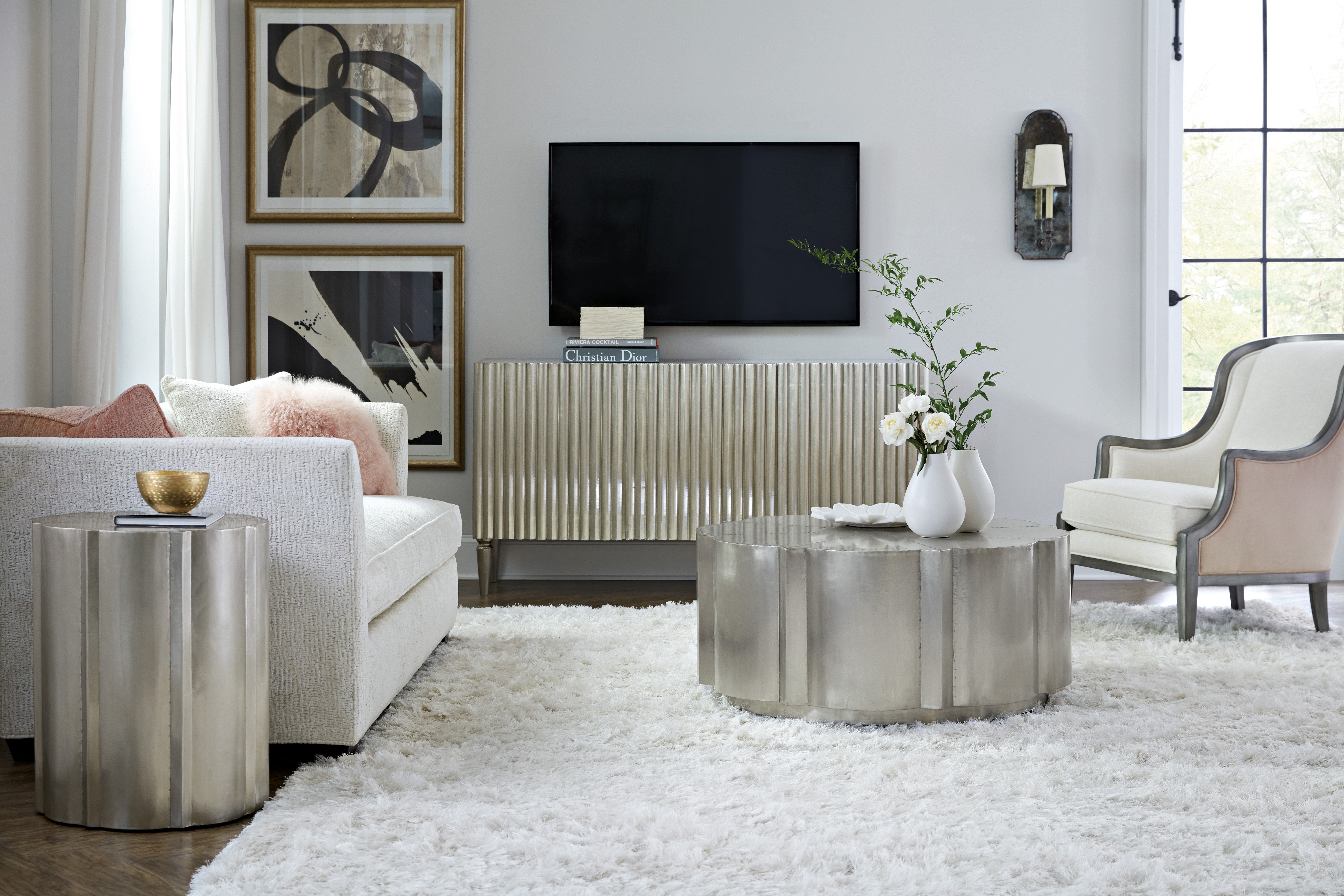 Hooker Furniture Home Entertainment German Silver Entertainment Console