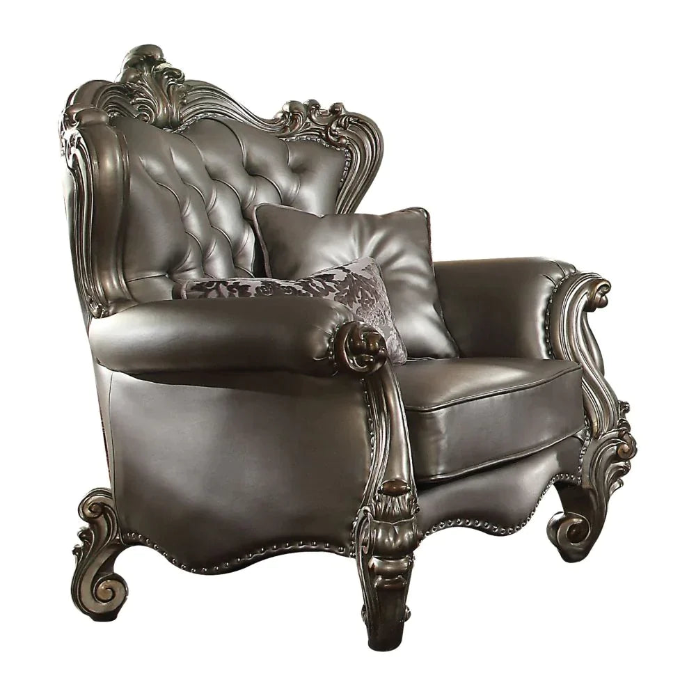 Versailles Silver PU & Antique Platinum Chair Model 56822 By ACME Furniture