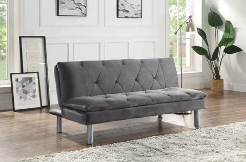 Cilliers Gray Velvet & Chrome Finish Futon Model 57195 By ACME Furniture