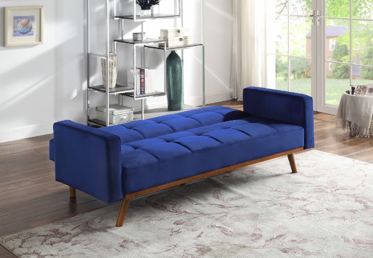 Tanitha Blue Velvet & Natural Finish Futon Model 57205 By ACME Furniture