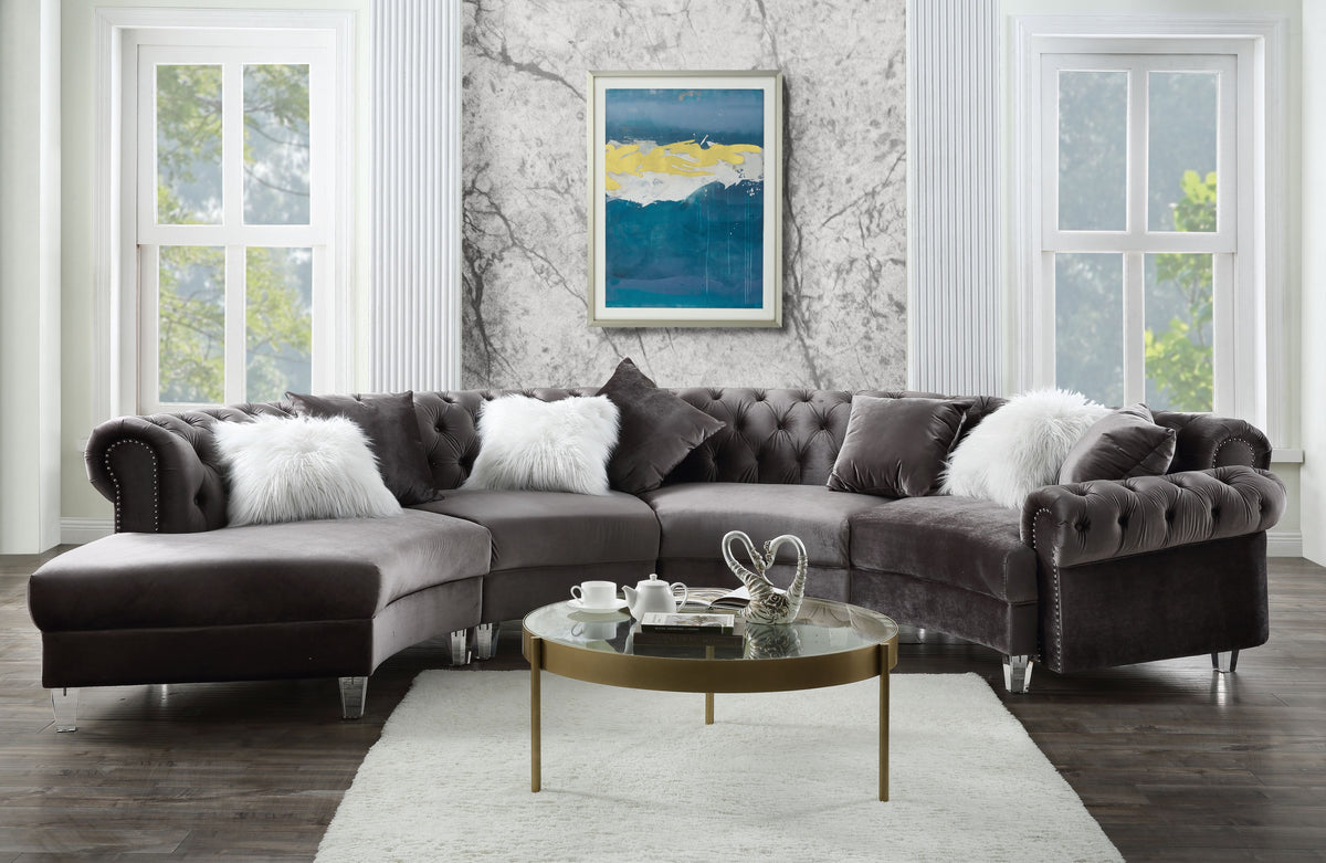 ACME Ninagold Gray Velvet Ninagold Sectional Sofa Model 57355