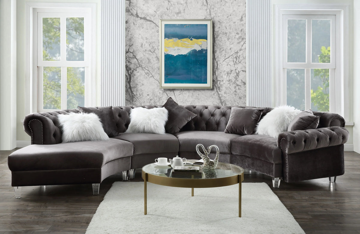 Ninagold Gray Velvet Sectional Sofa Model 57355 By ACME Furniture