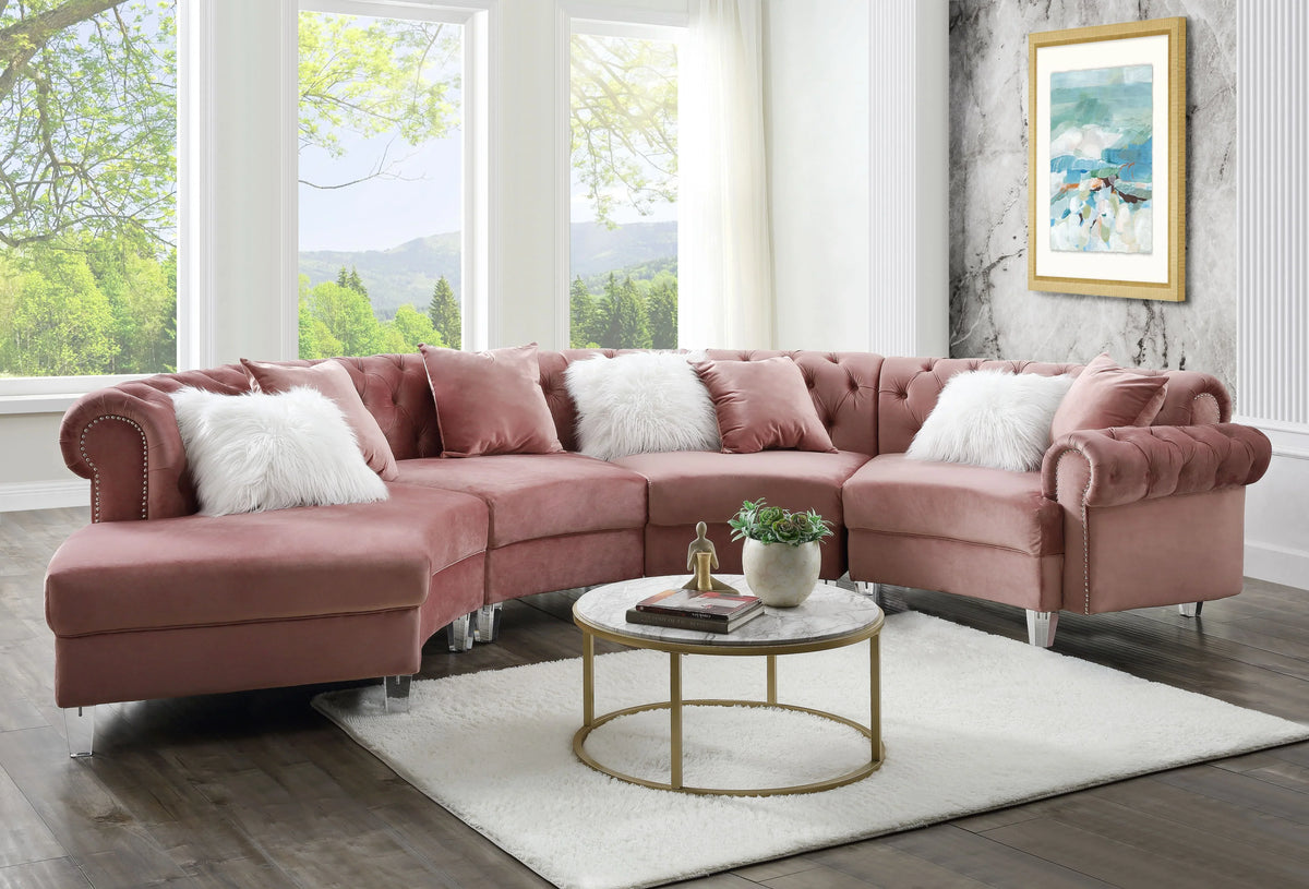 Ninagold Pink Velvet Sectional Sofa Model 57360 By ACME Furniture